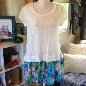 Orange Creek Floral Chiffon Hem Sweater Blouse S NWT